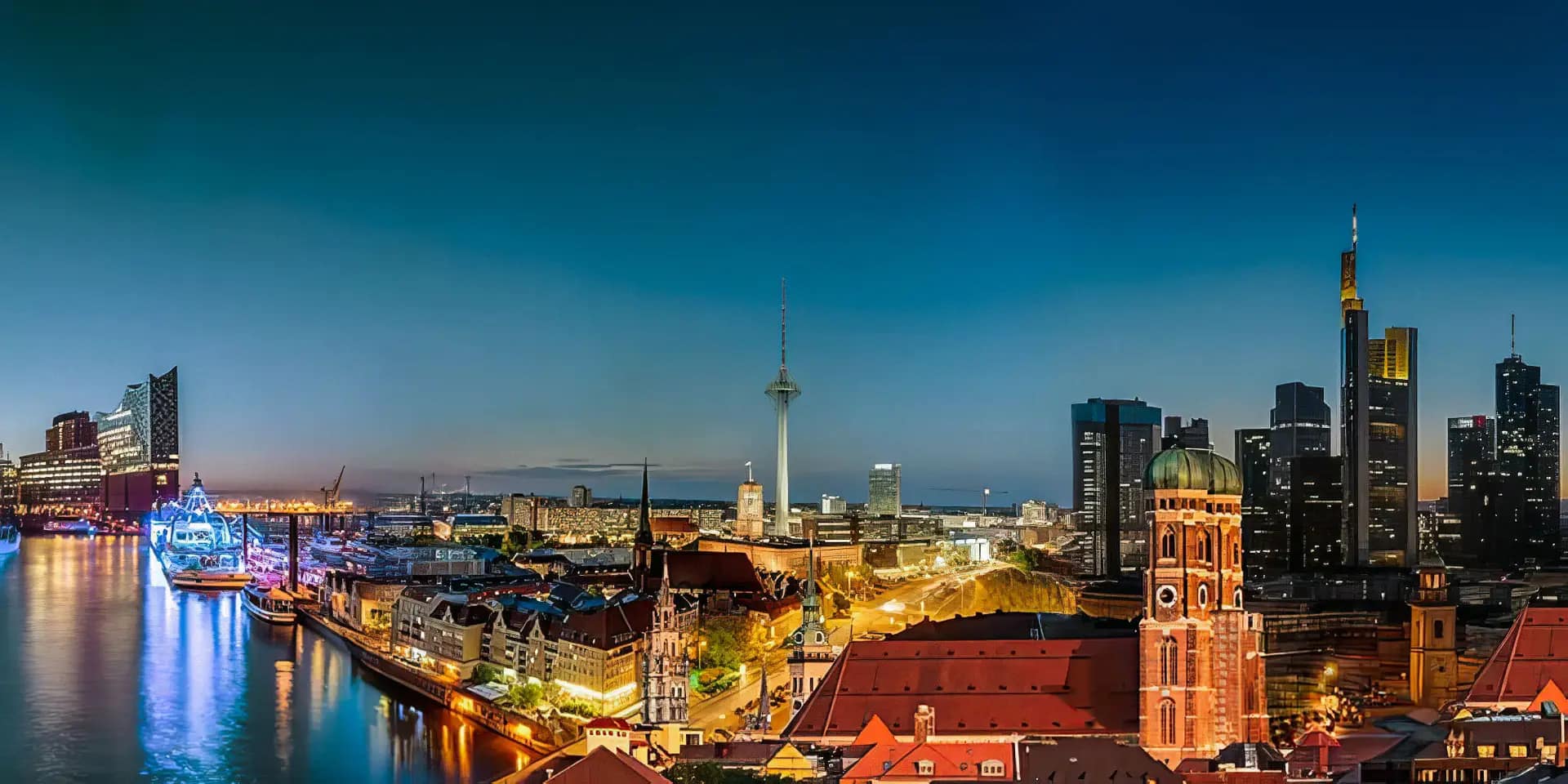 NIKKUS Veranstaltungstechnik Berlin, Hamburg, München, Leipzig, Frankfurt, Düsseldorf Luftbild Gebäudecollage bei Nacht